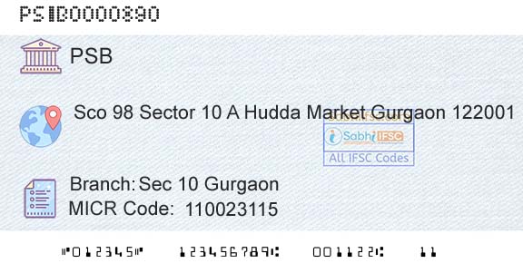 Punjab And Sind Bank Sec 10 GurgaonBranch 