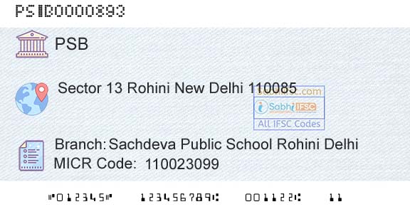 Punjab And Sind Bank Sachdeva Public School Rohini DelhiBranch 