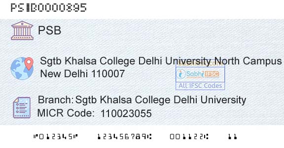 Punjab And Sind Bank Sgtb Khalsa College Delhi UniversityBranch 