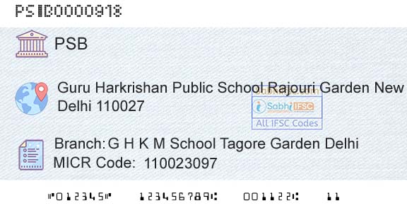 Punjab And Sind Bank G H K M School Tagore Garden DelhiBranch 