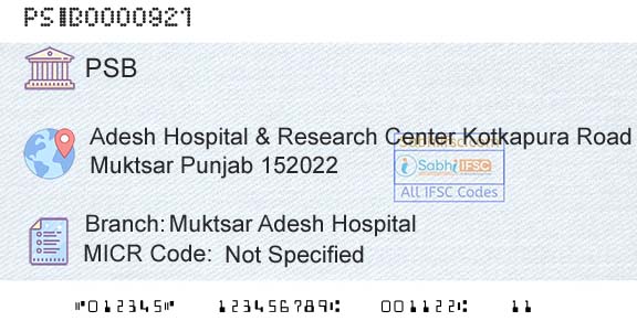 Punjab And Sind Bank Muktsar Adesh HospitalBranch 