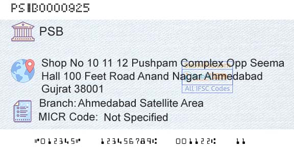 Punjab And Sind Bank Ahmedabad Satellite AreaBranch 