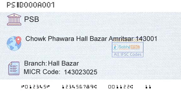 Punjab And Sind Bank Hall BazarBranch 