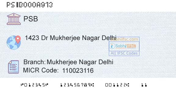 Punjab And Sind Bank Mukherjee Nagar DelhiBranch 
