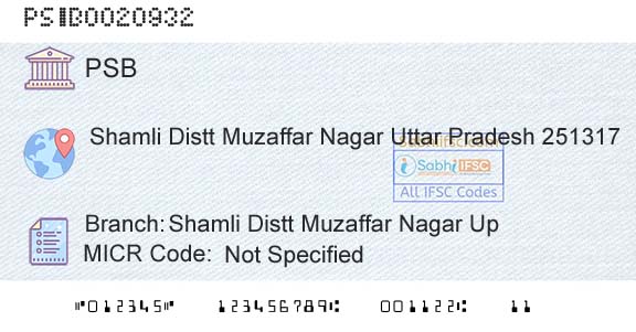 Punjab And Sind Bank Shamli Distt Muzaffar Nagar UpBranch 