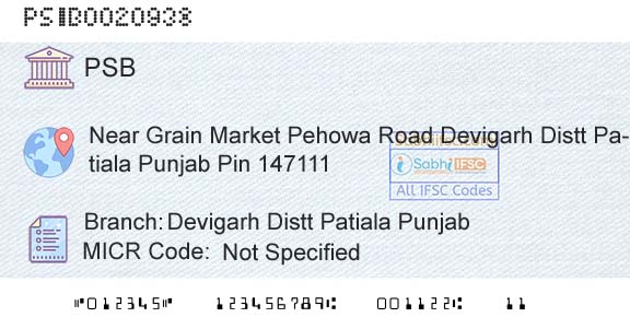 Punjab And Sind Bank Devigarh Distt Patiala PunjabBranch 