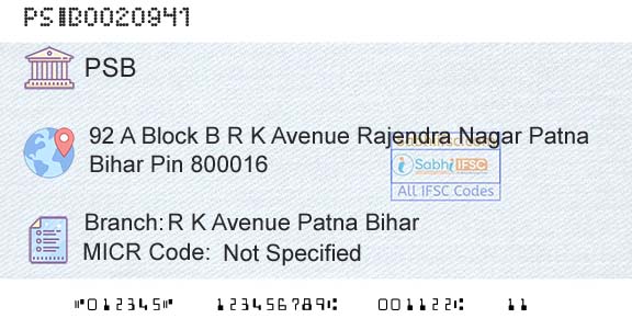 Punjab And Sind Bank R K Avenue Patna BiharBranch 