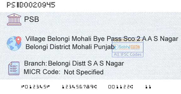Punjab And Sind Bank Belongi Distt S A S NagarBranch 