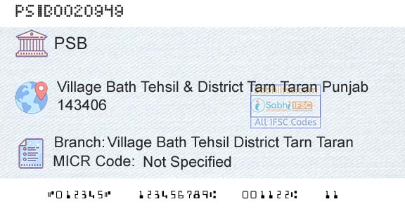 Punjab And Sind Bank Village Bath Tehsil District Tarn TaranBranch 