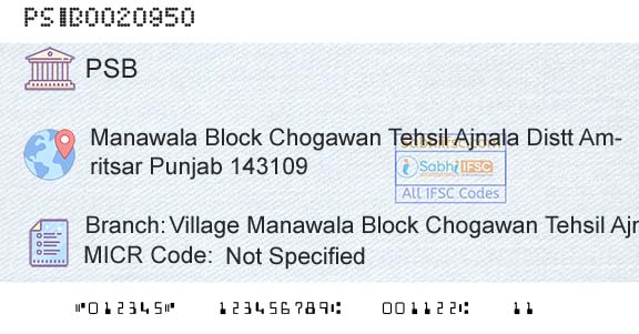 Punjab And Sind Bank Village Manawala Block Chogawan Tehsil AjnalaBranch 