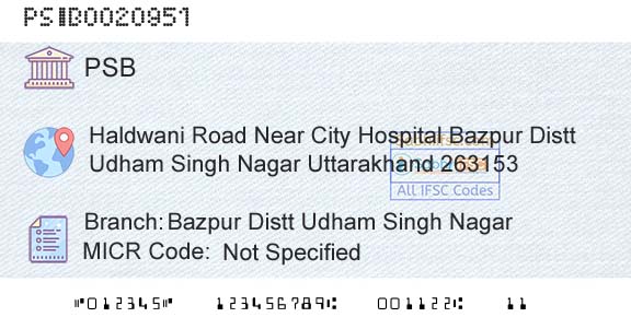 Punjab And Sind Bank Bazpur Distt Udham Singh NagarBranch 
