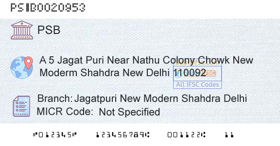 Punjab And Sind Bank Jagatpuri New Modern Shahdra DelhiBranch 