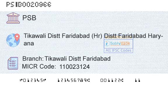 Punjab And Sind Bank Tikawali Distt FaridabadBranch 