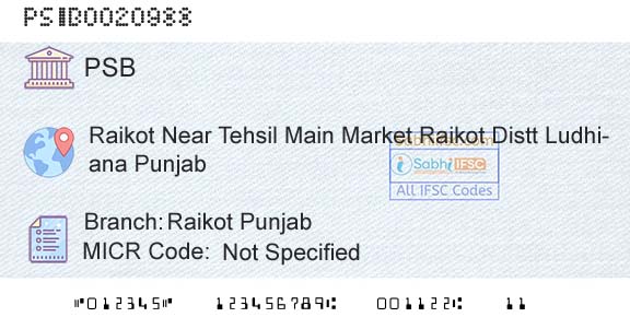Punjab And Sind Bank Raikot PunjabBranch 