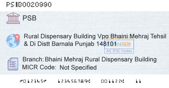 Punjab And Sind Bank Bhaini Mehraj Rural Dispensary BuildingBranch 