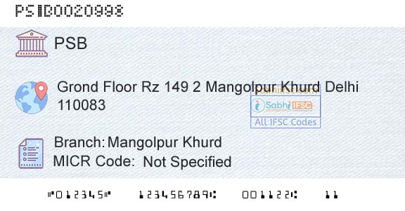 Punjab And Sind Bank Mangolpur KhurdBranch 