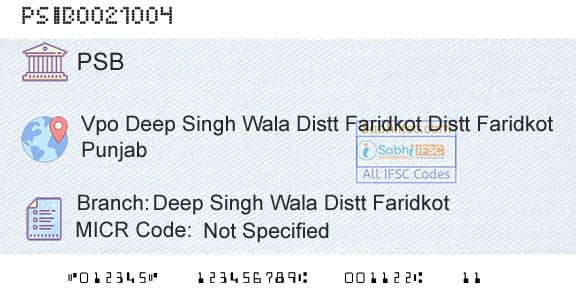 Punjab And Sind Bank Deep Singh Wala Distt FaridkotBranch 