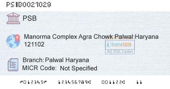 Punjab And Sind Bank Palwal HaryanaBranch 