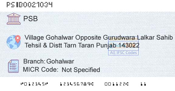 Punjab And Sind Bank GohalwarBranch 