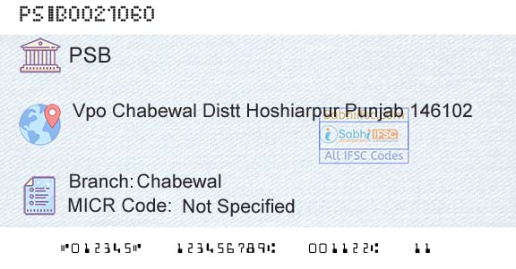 Punjab And Sind Bank ChabewalBranch 