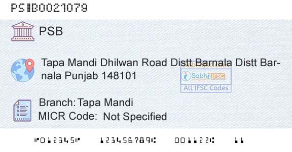 Punjab And Sind Bank Tapa MandiBranch 