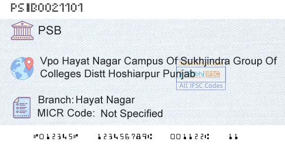 Punjab And Sind Bank Hayat NagarBranch 