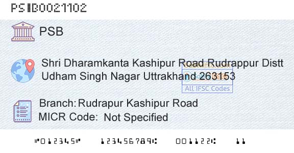 Punjab And Sind Bank Rudrapur Kashipur RoadBranch 