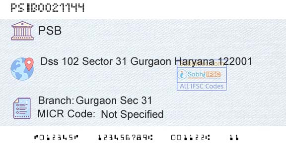 Punjab And Sind Bank Gurgaon Sec 31Branch 