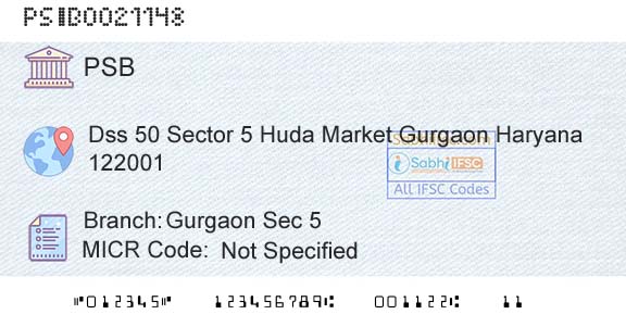 Punjab And Sind Bank Gurgaon Sec 5Branch 