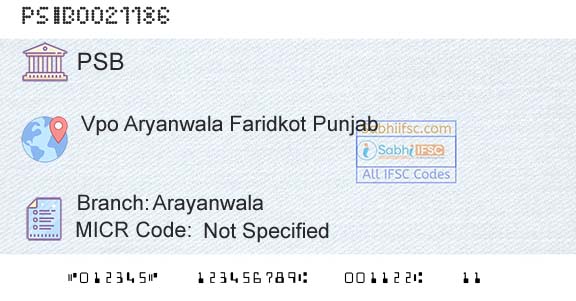 Punjab And Sind Bank ArayanwalaBranch 