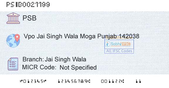 Punjab And Sind Bank Jai Singh WalaBranch 