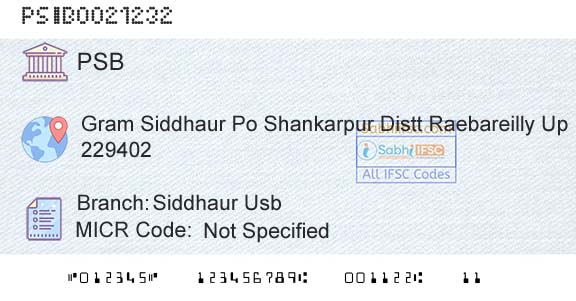 Punjab And Sind Bank Siddhaur UsbBranch 