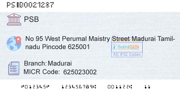 Punjab And Sind Bank MaduraiBranch 