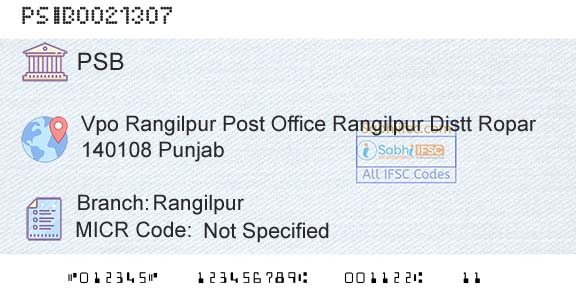 Punjab And Sind Bank RangilpurBranch 