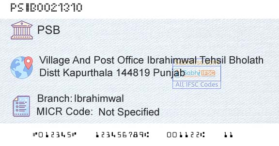 Punjab And Sind Bank IbrahimwalBranch 