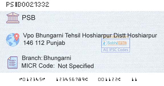 Punjab And Sind Bank BhungarniBranch 