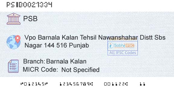 Punjab And Sind Bank Barnala KalanBranch 