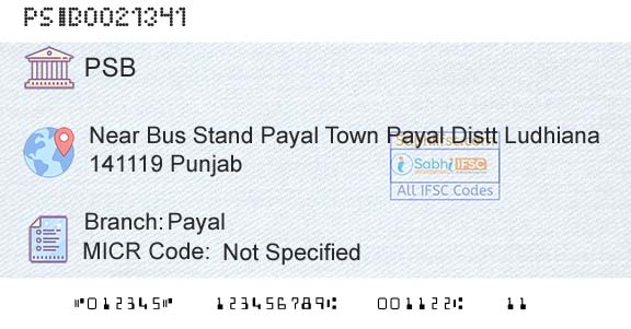 Punjab And Sind Bank PayalBranch 