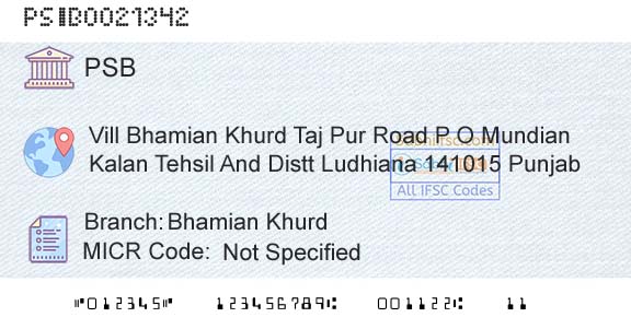 Punjab And Sind Bank Bhamian KhurdBranch 