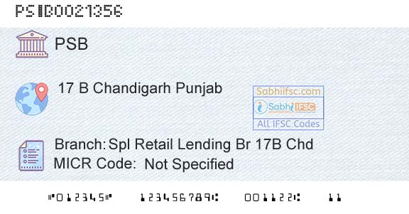 Punjab And Sind Bank Spl Retail Lending Br 17b ChdBranch 