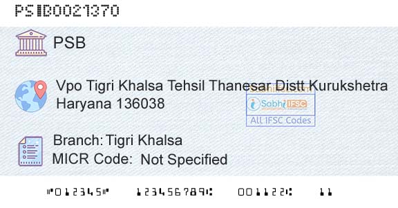 Punjab And Sind Bank Tigri KhalsaBranch 