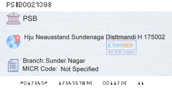 Punjab And Sind Bank Sunder NagarBranch 