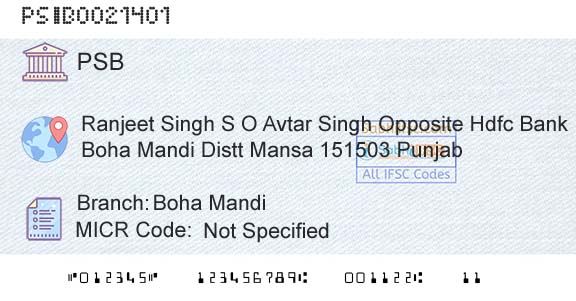 Punjab And Sind Bank Boha MandiBranch 