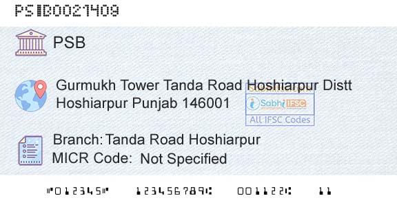 Punjab And Sind Bank Tanda Road HoshiarpurBranch 