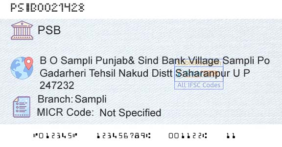 Punjab And Sind Bank SampliBranch 