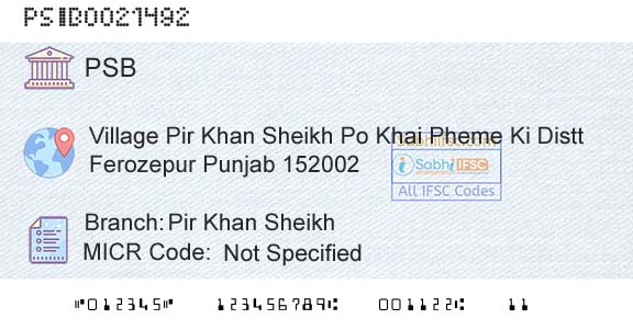 Punjab And Sind Bank Pir Khan SheikhBranch 
