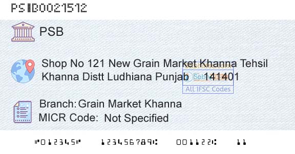 Punjab And Sind Bank Grain Market KhannaBranch 