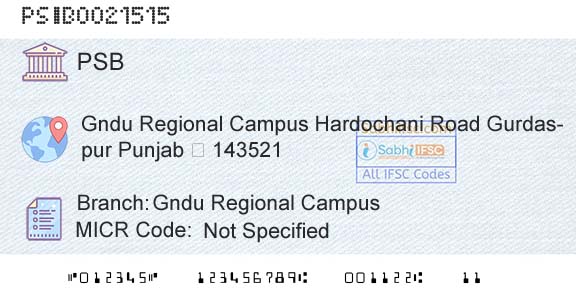 Punjab And Sind Bank Gndu Regional CampusBranch 