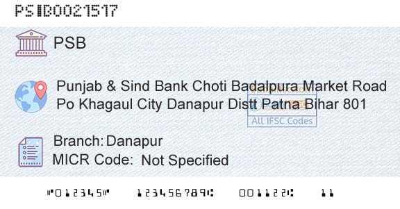 Punjab And Sind Bank DanapurBranch 