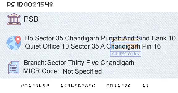 Punjab And Sind Bank Sector Thirty Five ChandigarhBranch 
